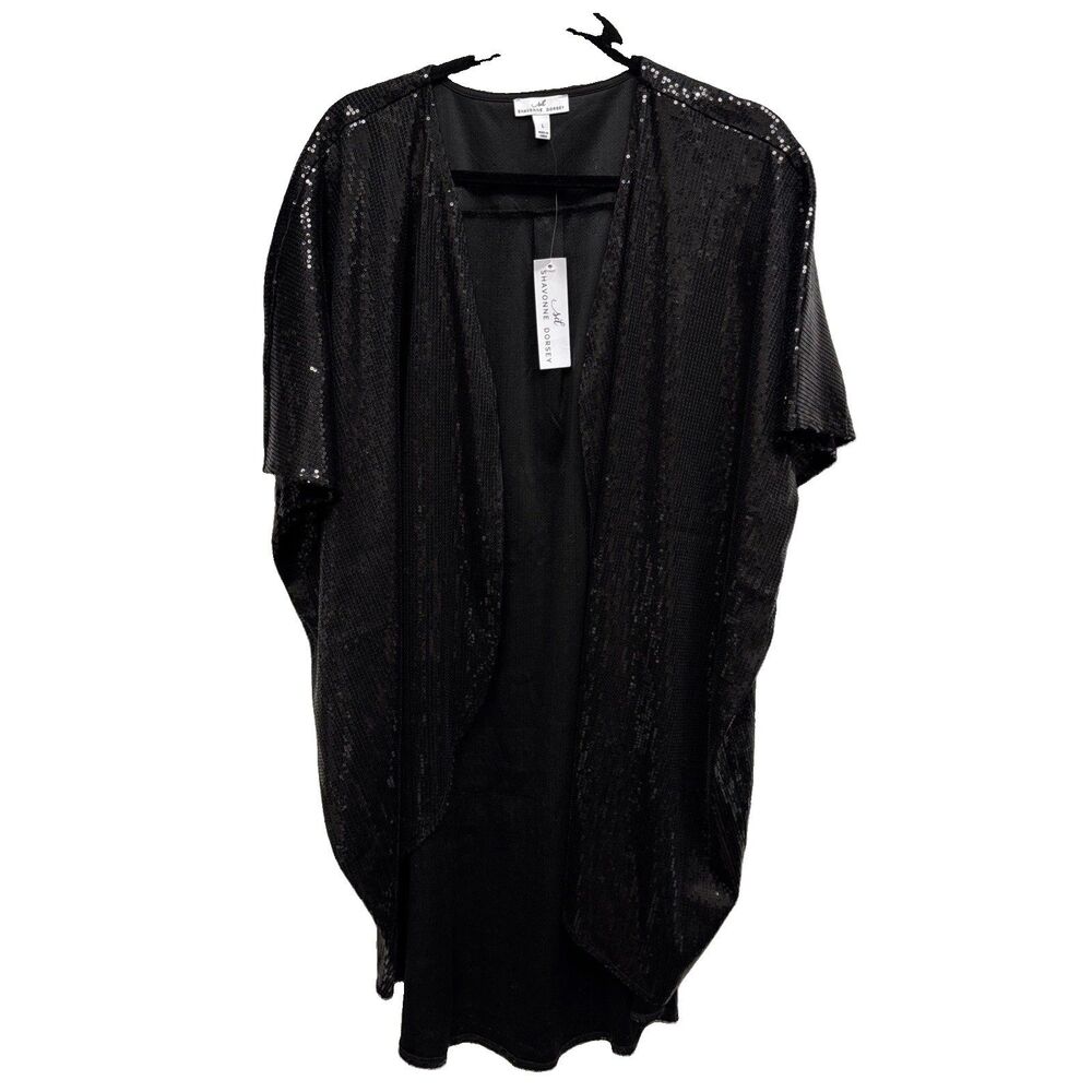 Shavonne Dorsey L Black Sequin Kimono Duster Shimmer Topper New Open